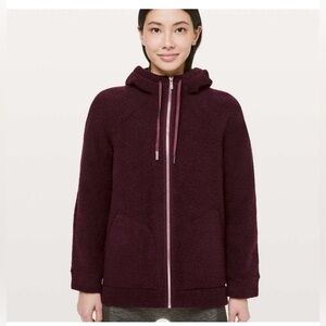 Lululemon wool sherpa hooded zip up Plush in Deep Burgundy Jacket Sz M